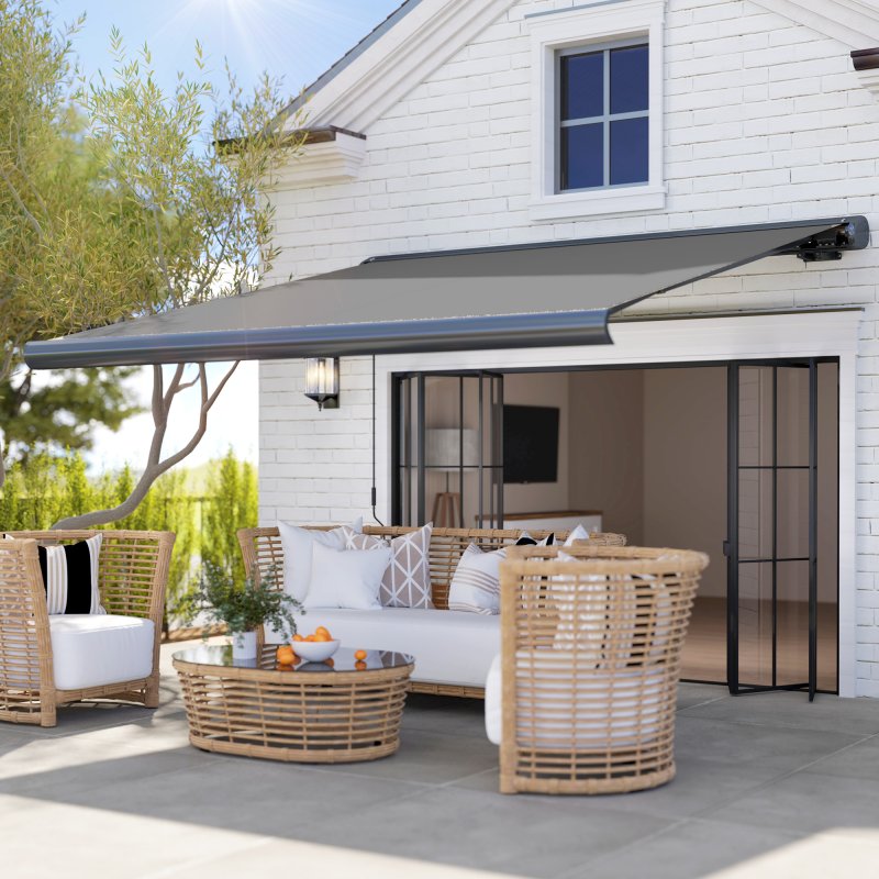 Outsunny 3 x 2.5m Electric Awning with Remote Controller, Aluminium Frame DIY Retractable Awning, UV50+ Sun Shade Canopy for Garden Patio Deck Door Window, Grey
