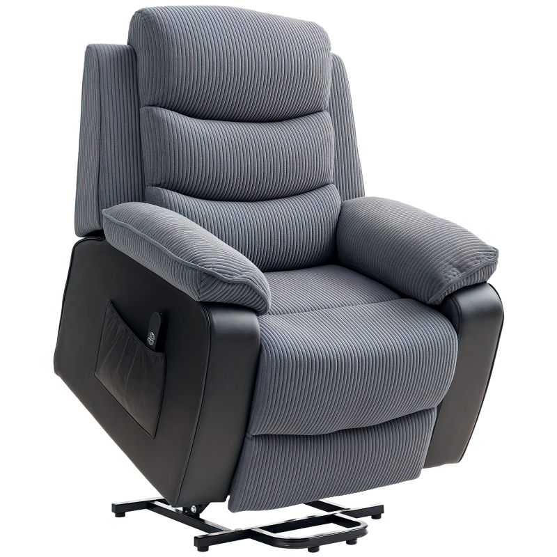 HOMCOM Power Lift Recliner Chair for Elderly, Patchwork Design Oversized Electric Riser and Recliner Armchair for Living Room with Remote Control, USB Port and 2 Side Pockets, Dark Grey