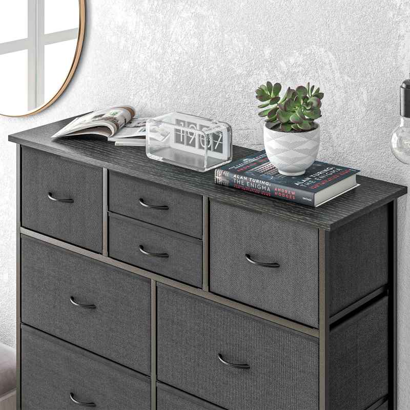 HOMCOM Chest of Drawers for Bedroom, Fabric Dresser, 10 Drawer Storage Organizer Unit with Foldable Drawers and Steel Frame