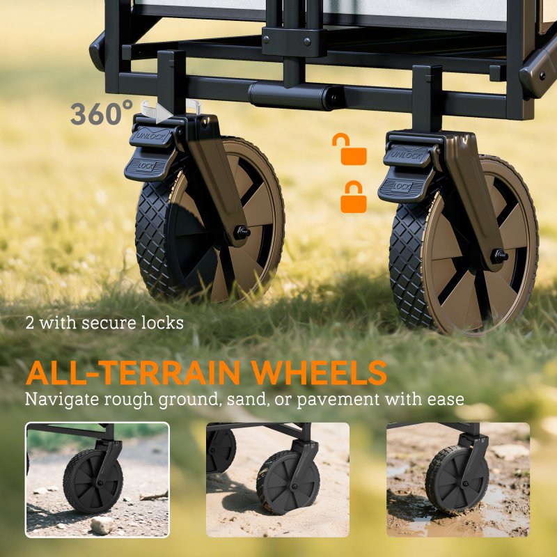 Outsunny 90L Festival Trolley on Wheels, Folding Camping Trolley Cart with Adjustable Handle, Portable for Outdoor, Garden, Shopping, Fishing, Dark Grey