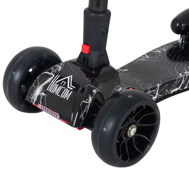 HOMCOM Kids Scooter, 3 Wheel Foldable Kick Scooter Adjustable Height w/ Flashing Wheels, Music, Water Spray for 3-6 Years, Black
