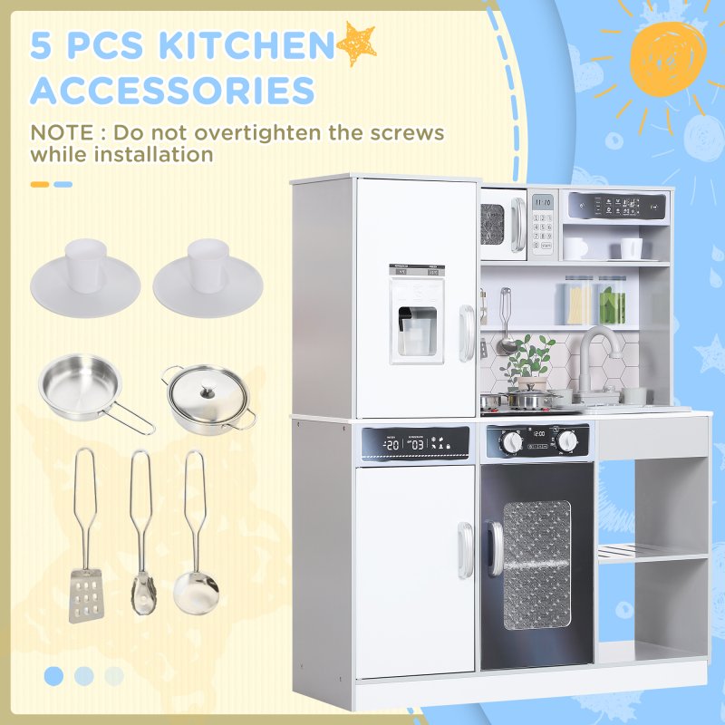 AIYAPLAY Play Kitchen, Pretend Toy Kitchen, Kids Kitchen Playset with Sounds and Lights Cooking Stove, Running Water, Coffee Maker Refrigerator, Microwave, Kitchen Accessories