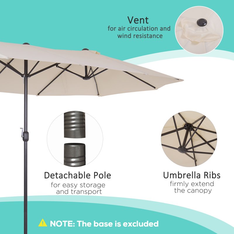 Outsunny 4.6m Large Garden Parasol Double-Sided Sun Umbrella Patio Market Canopy Shade Outdoor Beige- NO BASE
