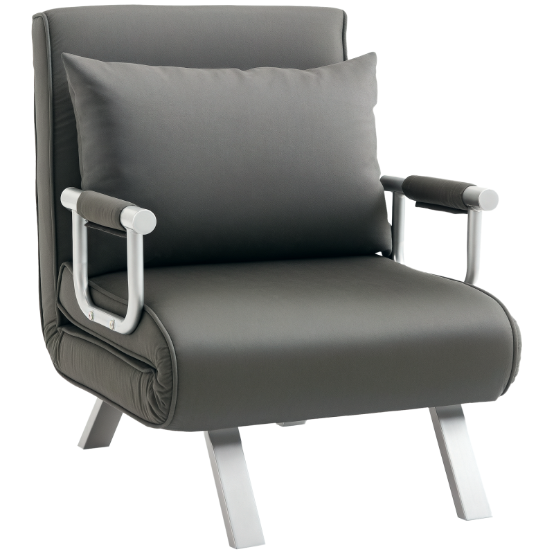 HOMCOM Single Chair Bed, Click Clack Convertible Bed Settee, Modern Velvet Feel Fabric Lounge Couch with Cushion for Living Room, Bedroom, Guest Room