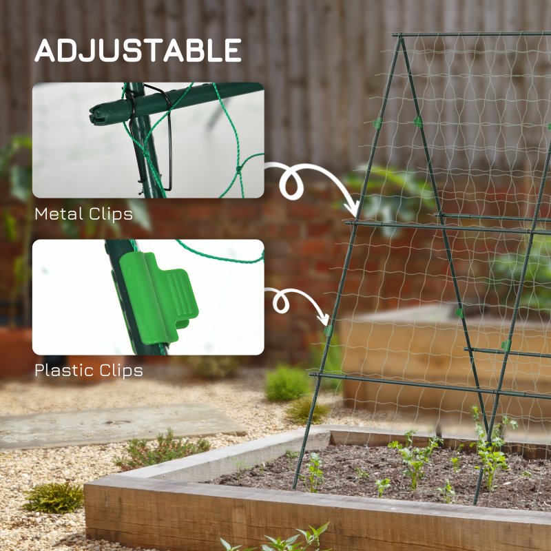 Outsunny Garden Cucumber Trellis for Climbing Plants, A-Frame Trellis Plant Support with Climbing Net, DIY Adjustable Cucumber Support Frame for Raised Bed, Vegetables, Flowers, Fruit, Green