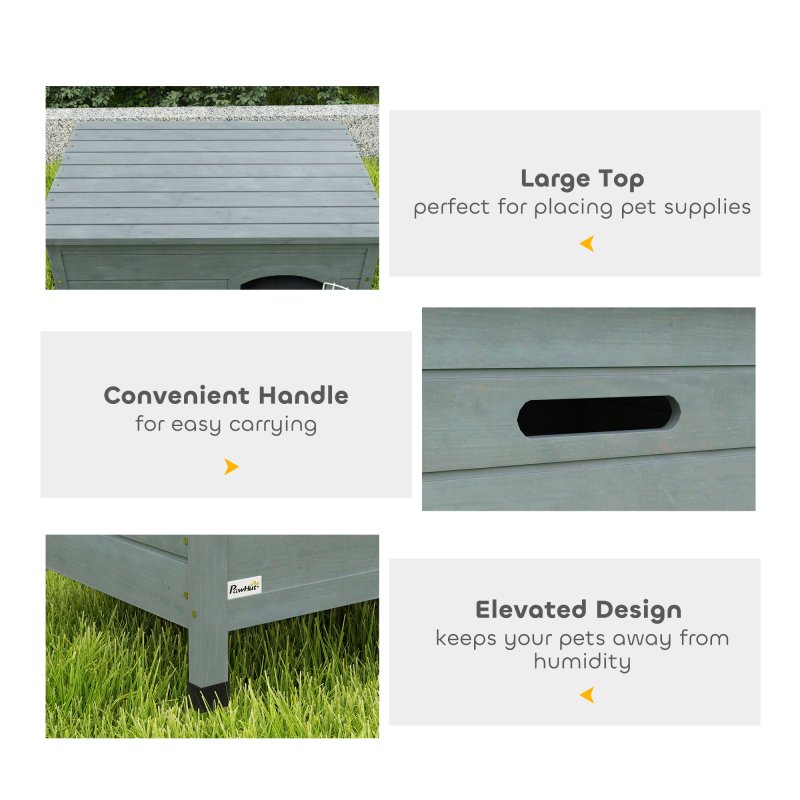 PawHut Wooden Dog House with Removable Bottom, Outdoor Dog Kennel with Wire Door, Openable Top, Pet Shelter for Small Dogs, 80 x 55 x 53.5cm, Dark Grey