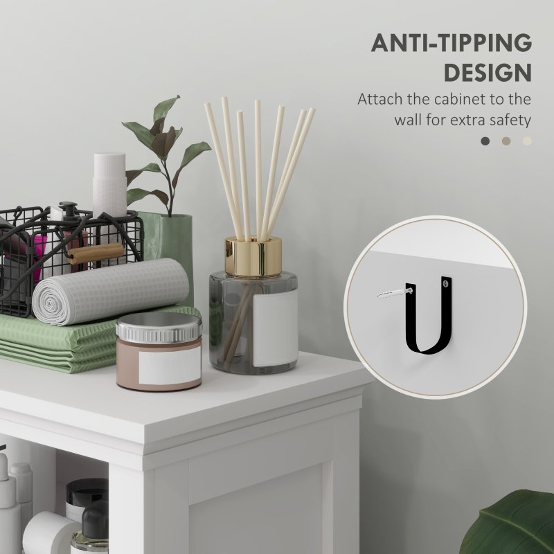 HOMCOM Modern Bathroom Storage Cabinet, Freestanding Bathroom Cabinet with Open Shelves, a Cupboard with Doors and Adjustable Shelves, White