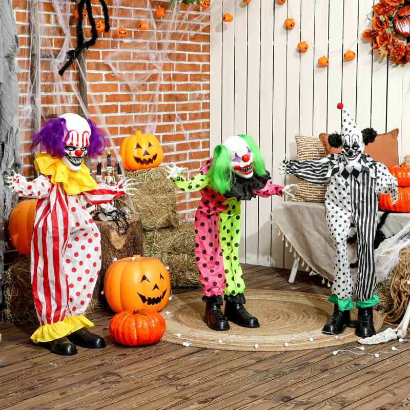 Outsunny Life Size Stackable Halloween Animated Clown with Red Light Up Eyes, Sound Activated Scary Halloween Decorations, Battery Operated, Indoor Party Props