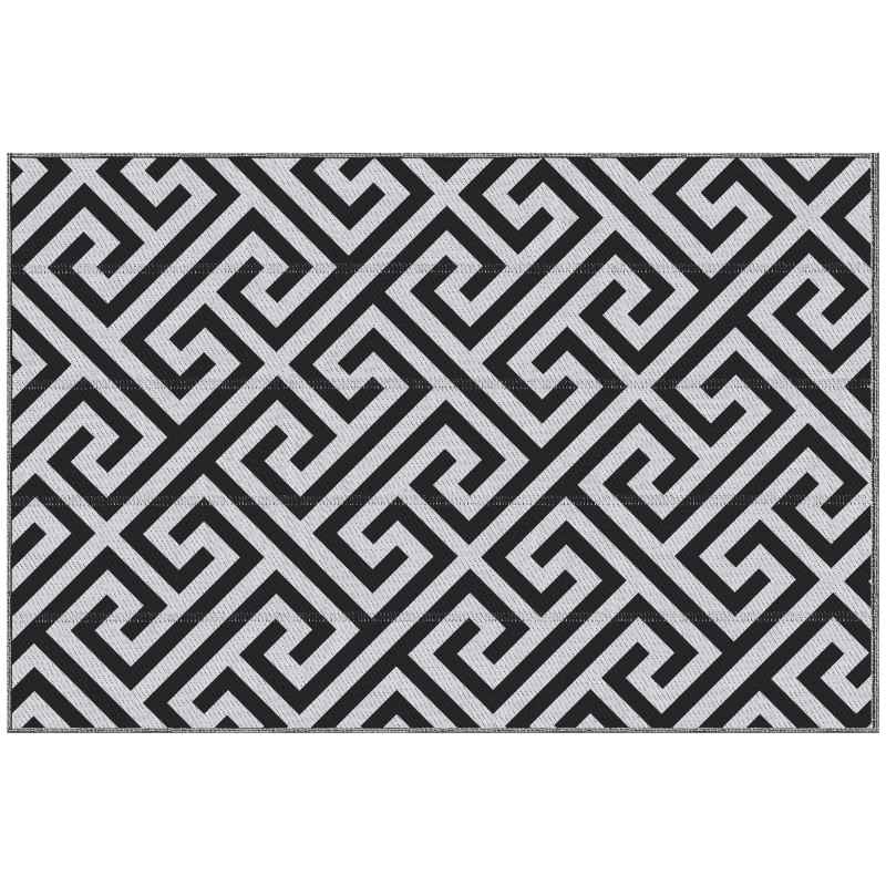 Outsunny Outdoor Rug Reversible Mat Plastic Straw Rug Portable RV Camping Mat for Garden Deck Picnic Indoor, 121 x 182 cm (4 x 6 ft), Black & White