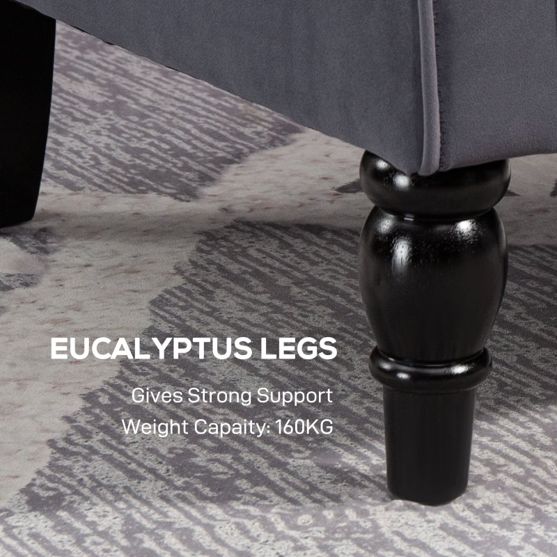 HOMCOM Retro Accent Chair, Velvet Wingback Armchair with Wood Frame Button Tufted Design for Living Room Bedroom, Charcoal Grey