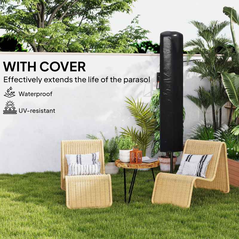 Outsunny 3(m) Cantilever Parasol with Solar LED and Easy Lever, Garden Parasol Umbrella with Cross Base and Waterproof Cover, Outdoor Sun Shades, Orange