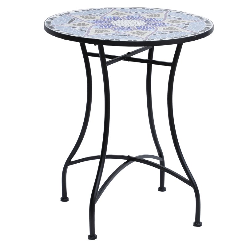 Outsunny 60 cm Mosaic Garden Table, Small Round Outdoor Side Table with Ceramic Top, Plant Stand for Patio, Balcony, Blue and White