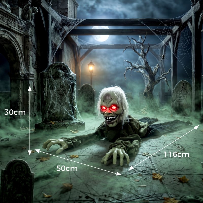 HOMCOM Halloween Animatronic Crawling Zombie Halloween Decoration with Light-Up Eyes and Creepy Sound, Wailing Zombie Prop for Haunted House Props Halloween Covered Outdoor Decoration