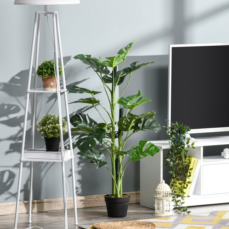 Outsunny 100cm/3.3FT Artificial Monstera Tree Decorative Cheese Plant 21 Leaves with Nursery Pot, Fake Tropical Palm Tree for Indoor Outdoor D??cor