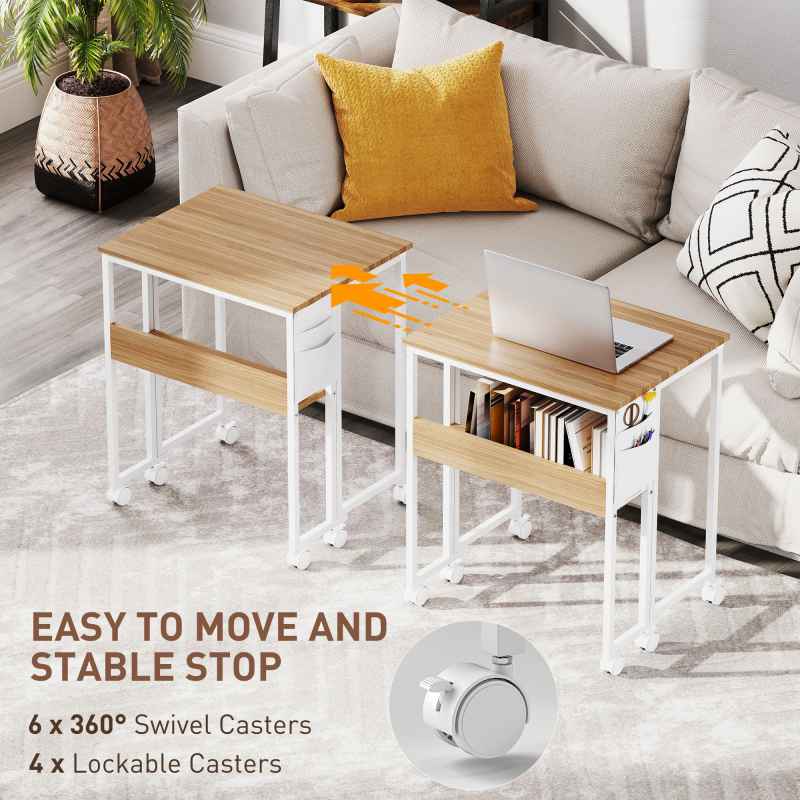 HOMCOM Folding Desk with Storage Shelf and Bag, 63 cm Foldable Computer Desk for Small Spaces, Space Saving Writing Table on Wheels for Home Office, Bedroom, Easy Assembly, Natural Wood Finish