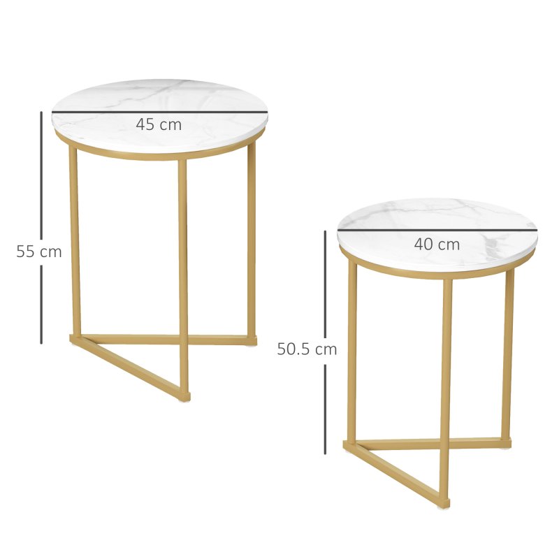 HOMCOM Nesting Coffee Table Set of 2, Modern Nest of Tables, Round Sofa Side Tables with Metal Frame for Living Room, Bedroom, Small Space, Gold Tone