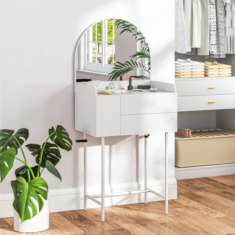 HOMCOM Dressing Table with Arched Mirror, Modern Makeup Desk with 3 Drawers, Small Vanity Table for Bedroom, Small Spaces, 60 x 42.5 x 131 cm, White