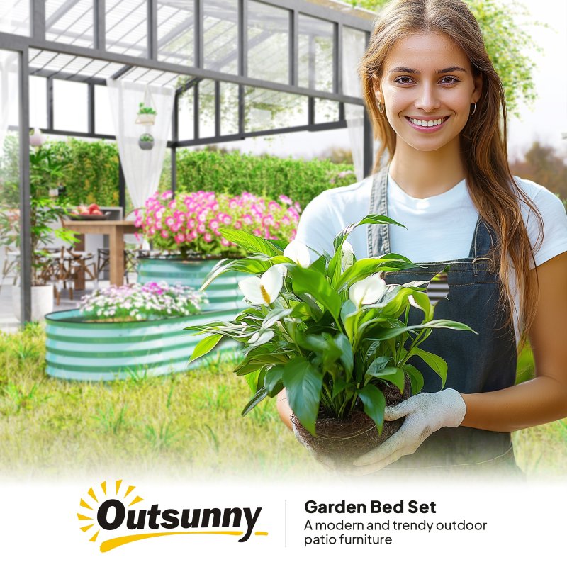 Outsunny 2-Tier Raised Garden Bed, Outdoor Galvanised Planter Box with Safety Edging and Gloves, Metal Raised Bed with Open Bottom for Vegetables, Flowers, Fruits and Herbs, Dark Green