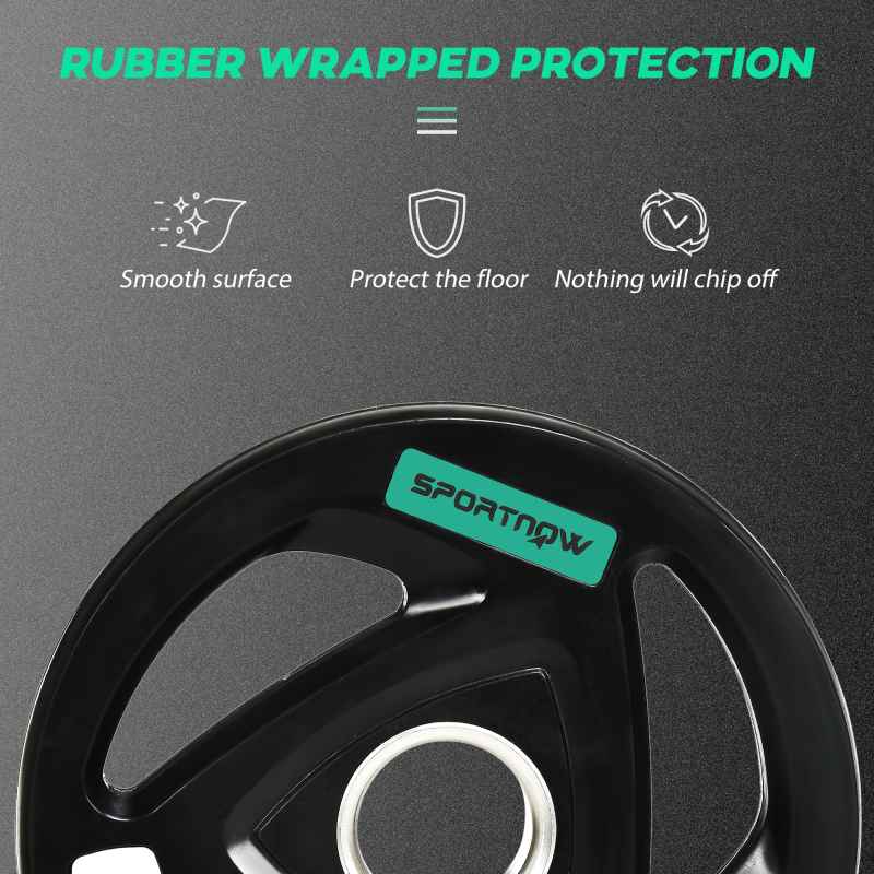 SPORTNOW 2 x 10kg Olympic Weight Plates, Tri-Grip Rubber Coated Barbell Weights Set w/ 2" 5cm Holes, for Home, Gym, Lifting and Strength Training