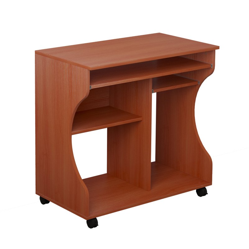 HOMCOM Computer Desk with Sliding Keyboard Tray, Mobile Home Office Desk, Study Table with Storage Shelves, PC Desk on Wheels, Cherry Wood Colour