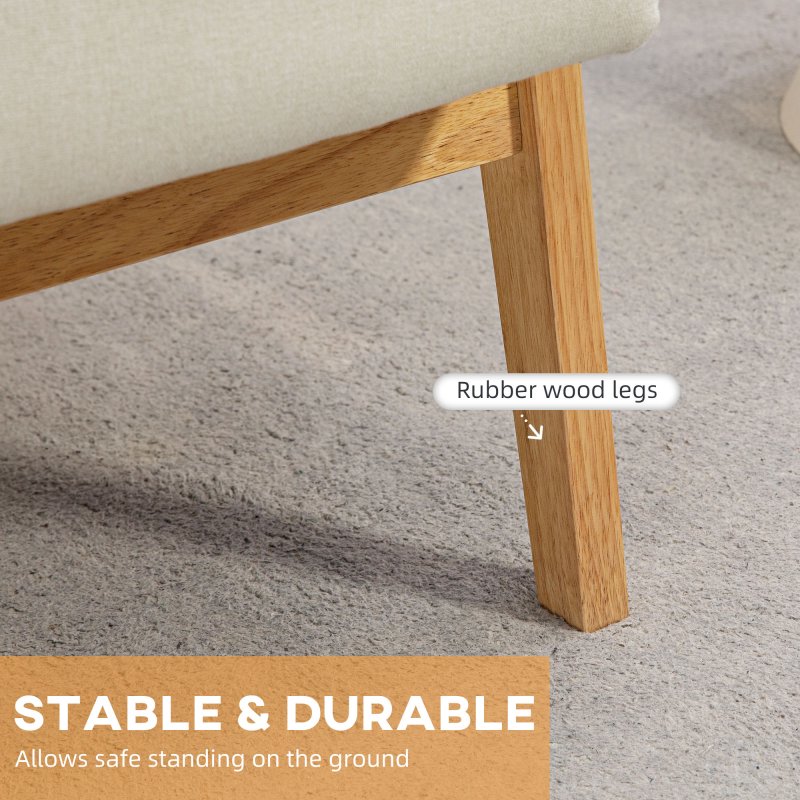 HOMCOM Accent Armchair, Living Room Chair, Wooden Upholstered Single Lounge Chair with Rubber Wood Legs and Padded Seat , Leisure Sofa Chair for Bedroom Office, Cream White