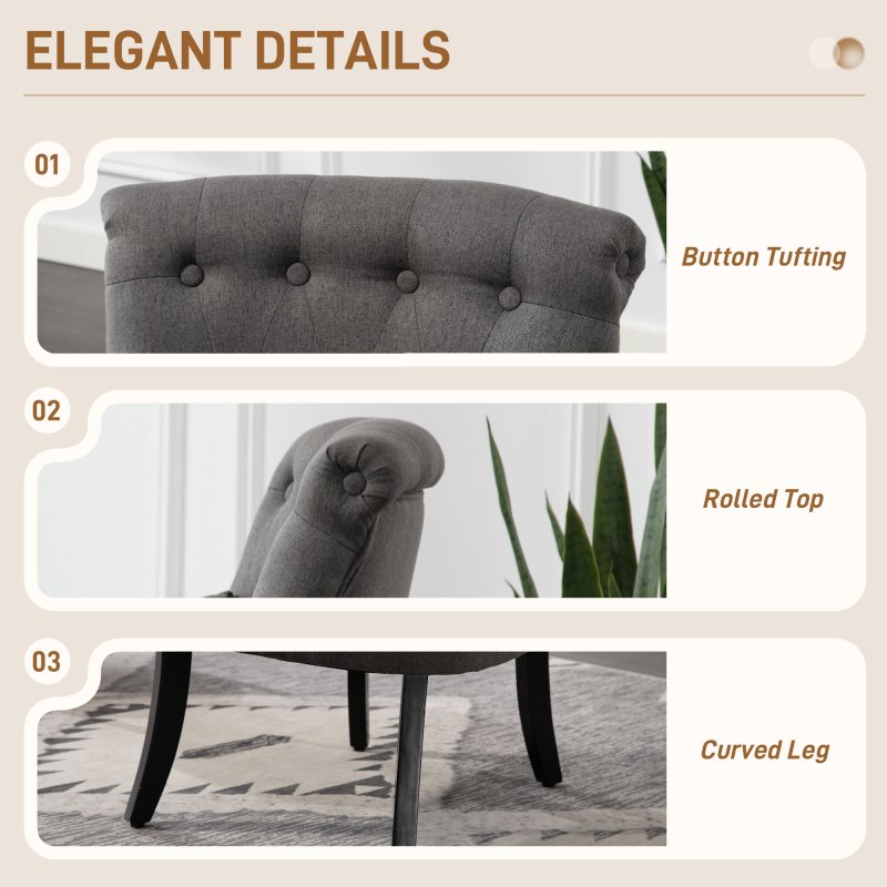 HOMCOM Tub Chair, Armless Single Sofa, Modern Button Tufted Armchair, Upholstered Linen Fabric Longue Accent Chair for Living Room, Bedroom, Charcoal Grey