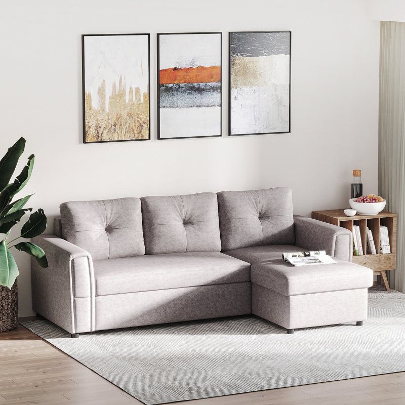 HOMCOM 3 Seater Sofa Bed, L Shaped Pull Out Sofa Bed with Storage, Convertible Click Clack Settee Sectional Sleeper Futon for Living Room, Office, Grey