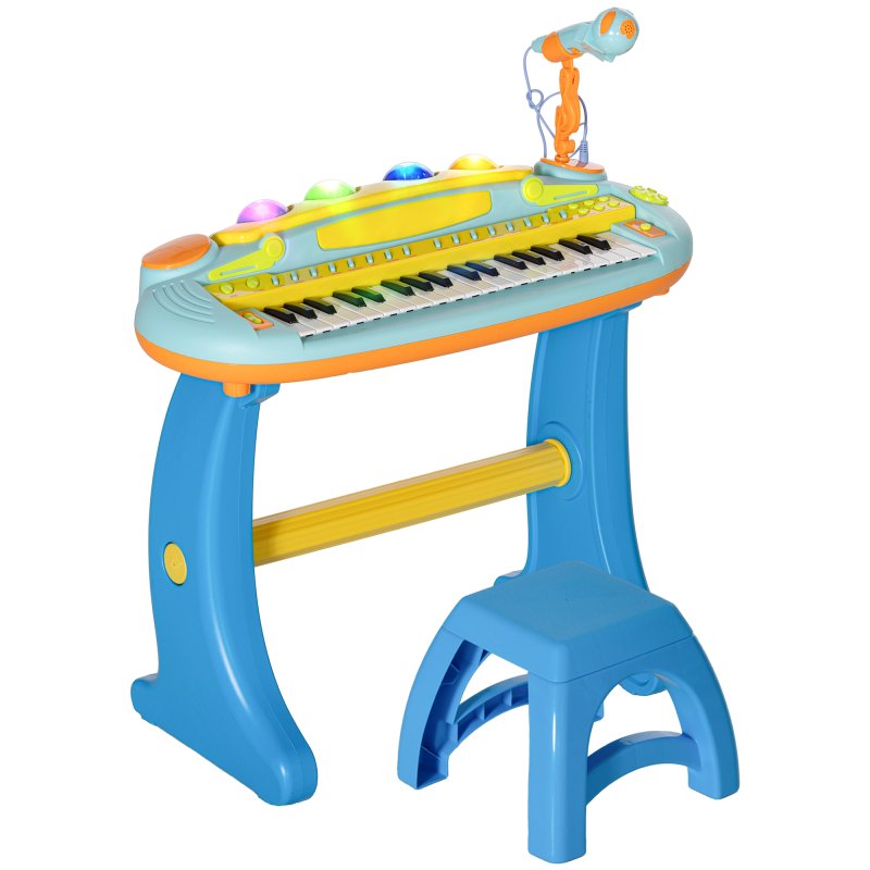 AIYAPLAY Kids Piano, 37 Keys Electronic Keyboard, Children Grand Piano with Microphone, Stool, LED Light, Record & Play Function, Musical Instrument for Kids Ages 3-6 Years, Blue