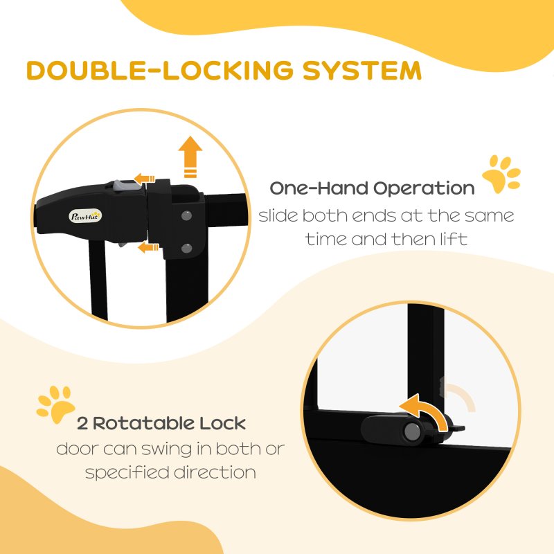 PawHut Pressure Fit Dog Stair Gate No Drilling Safety Gate Auto Close for Doorways, Hallways, 74-80cm Adjustable, 78cm Tall, Black