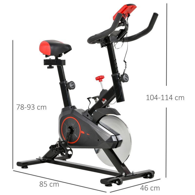 HOMCOM Indoor Exercise Bike, Stationary Bike, Cycling Machine with Adjustable Seat, Resistance, Handlebar, LCD Display and Flywheel, for Home Gym Workout, Black