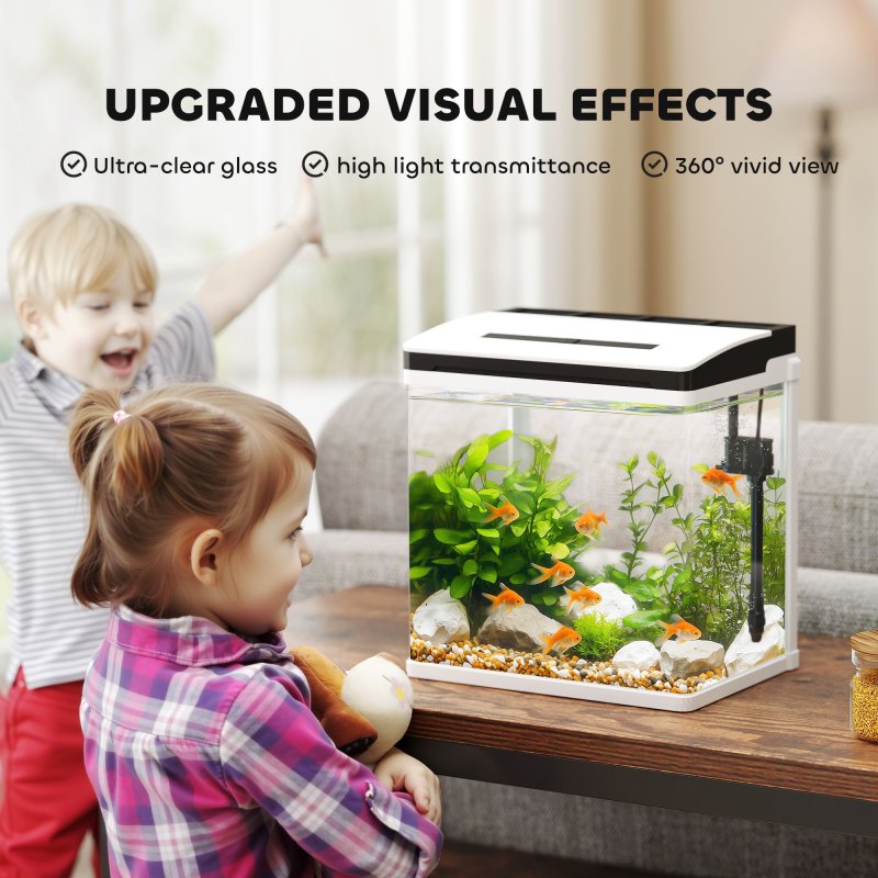 PawHut Aquarium, 13L Glass Fish Tank with Filter, LED Lighting, Water Pump, for Bettas, Guppies, Mini Parrot Fishes, Shrimp, Goldfish, 29 x 20 x 30.5cm