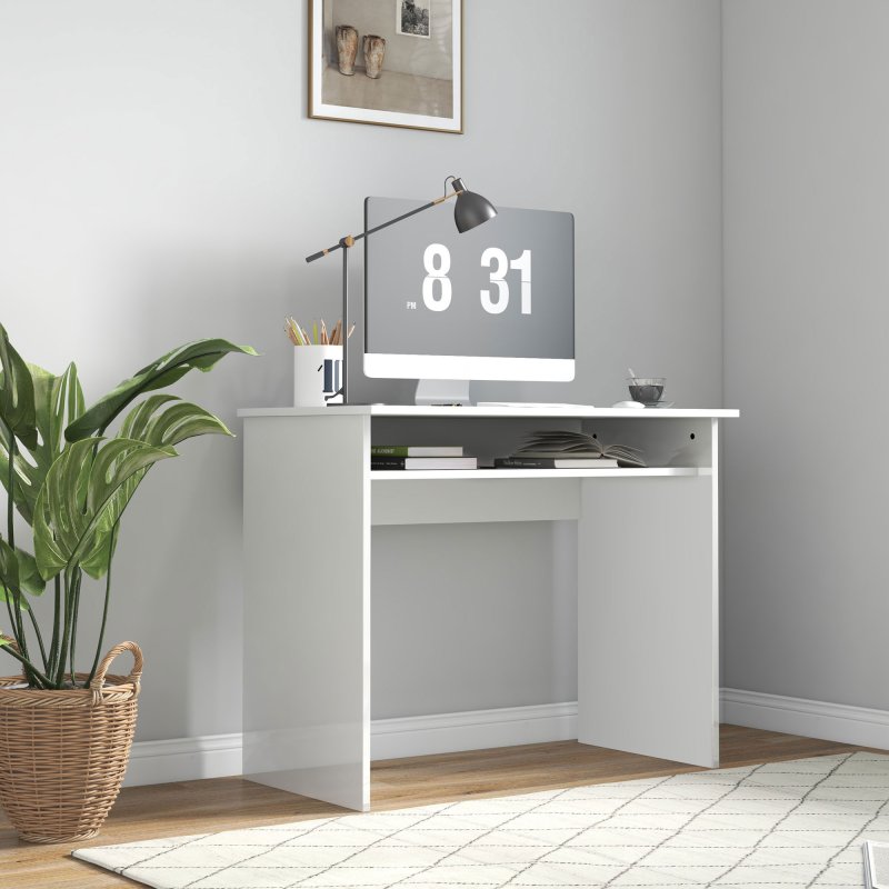 HOMCOM Modern Computer Desk, Home Office Table, Small Writing Desk with Storage Shelf, 90 x 50cm