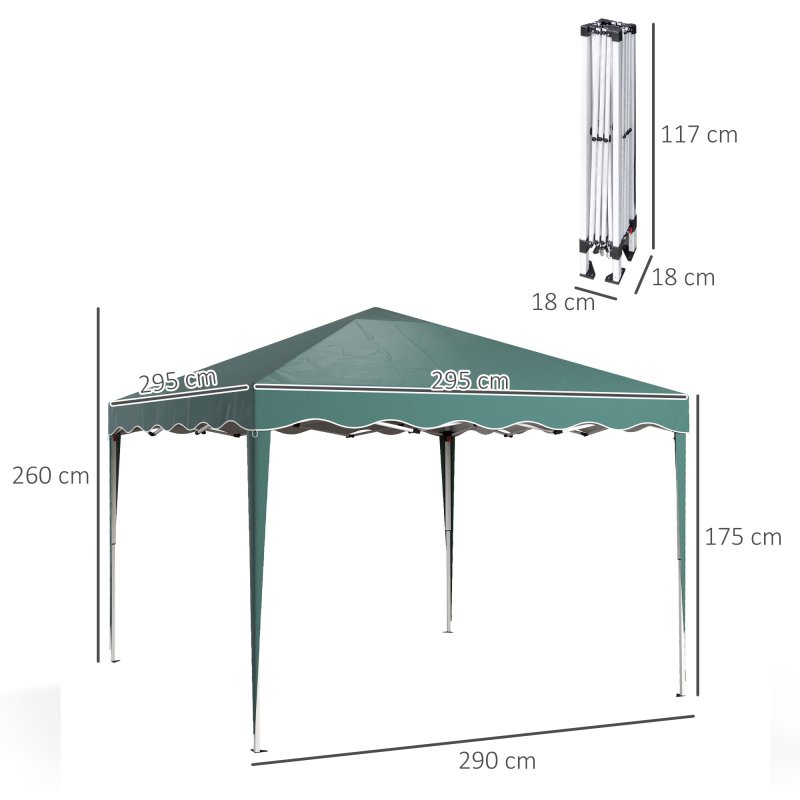 Outsunny 3x3(m) Pop Up Gazebo, Foldable Party Tent with Wave Edge and Carry Bag, Height Adjustable Festival Camping Canopy for Garden Outdoor, Green
