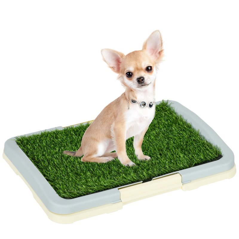 PawHut Dog Toilet, Puppy Training Pad Indoor, Portable Puppy Pad with Artificial Grass, Grid Panel, Tray, 46.5 x 34cm