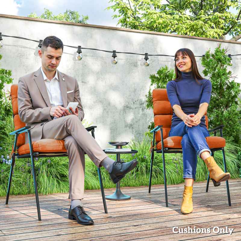 Outsunny 2pc Outdoor Seat Cushions with Backrest, Ties, Water Repellent Seat Pads for Chair, Garden Patio, Orange