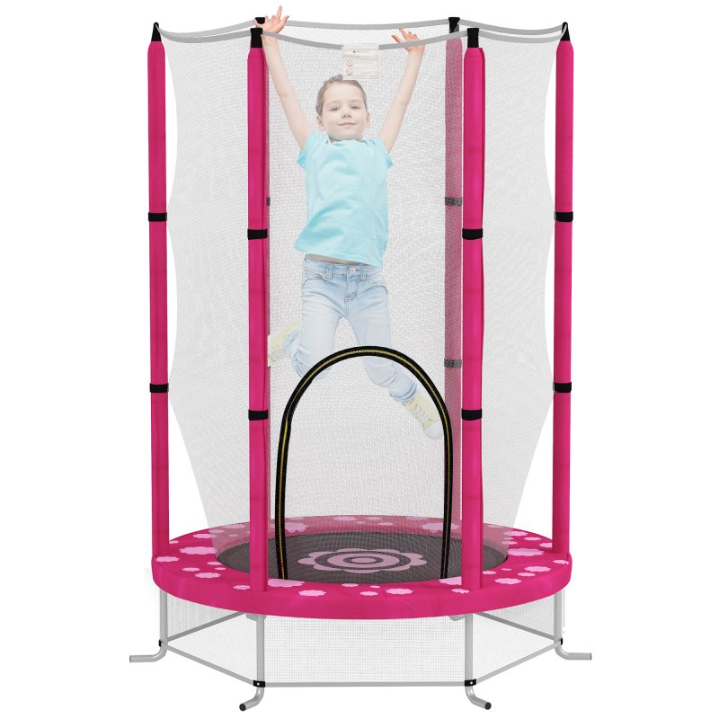 AIYAPLAY 4.6ft Kids Trampoline with Safety Enclosure Net, Recreational Toddler Trampoline for Indoor Outdoor Use, Ages 3-6 Years, Sun Pattern