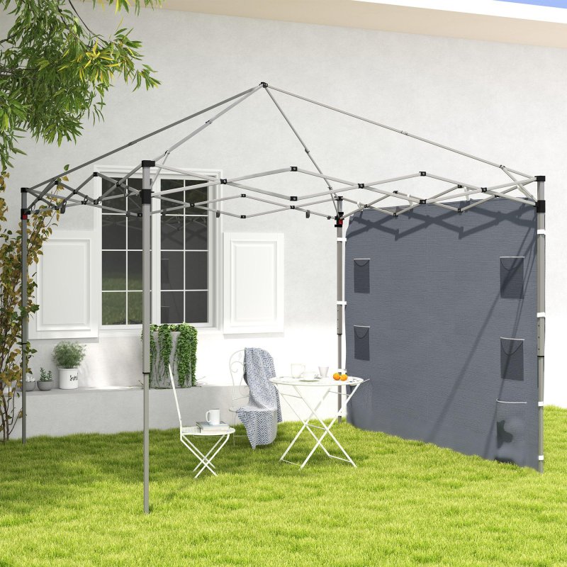Outsunny Gazebo Side Panel, Canopy Sidewall Panel with 4 Mesh Bags and 2 Storage Pockets for 3 x 3 m Straight Leg Pop Up Gazebos, 1 Pack Sidewall Only, Grey