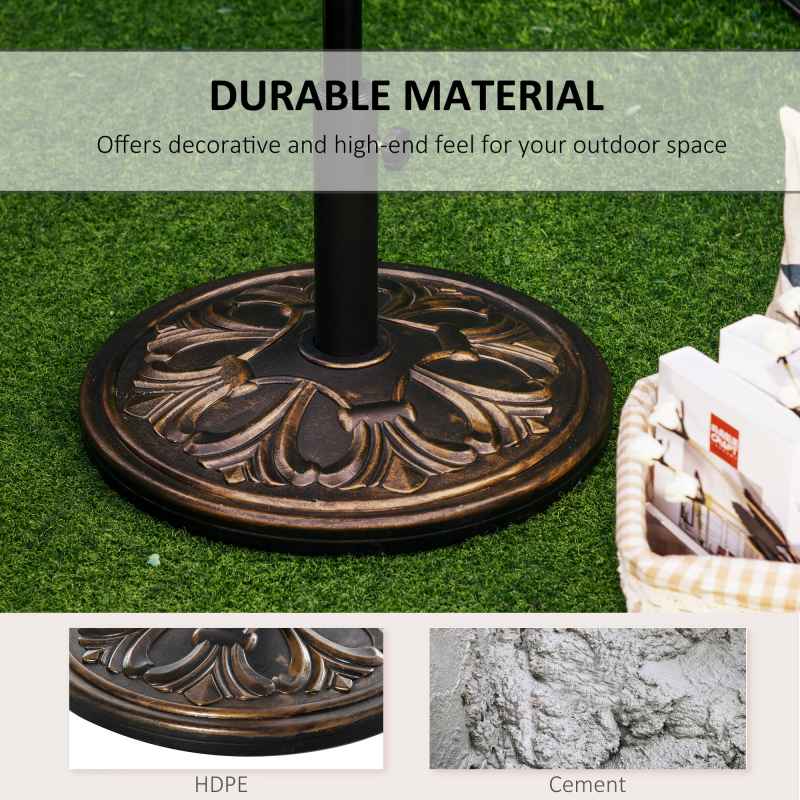 Outsunny 13kg Garden Parasol Base, Round HDPE Concrete Patio Umbrella Stand for 35mm / 38mm / 48mm Pole, Outdoor Sun Shade Parasol Weight Holder, Bronze Tone