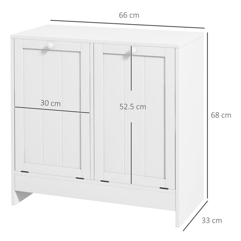 kleankin 2 Doors Laundry Cabinet, Bathroom Cabinet with 2 Tilt-Out Hampers, Modern Storage Unit for Washroom, White
