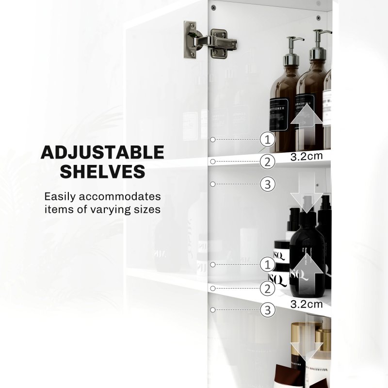 HOMCOM Tall Bathroom Cabinet, Freestanding Bathroom Storage Cabinet with Adjustable Shelves and Double Doors