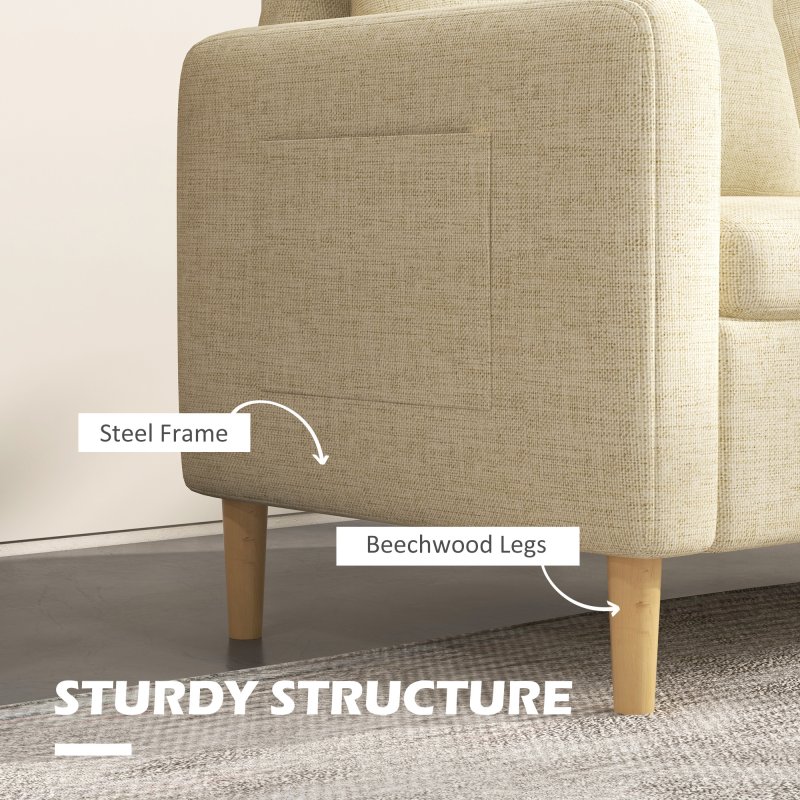 HOMCOM Two Seater Sofa for Living Room, Modern Fabric Couch with Wood Legs and 2 Pockets for Bedroom and Home Office