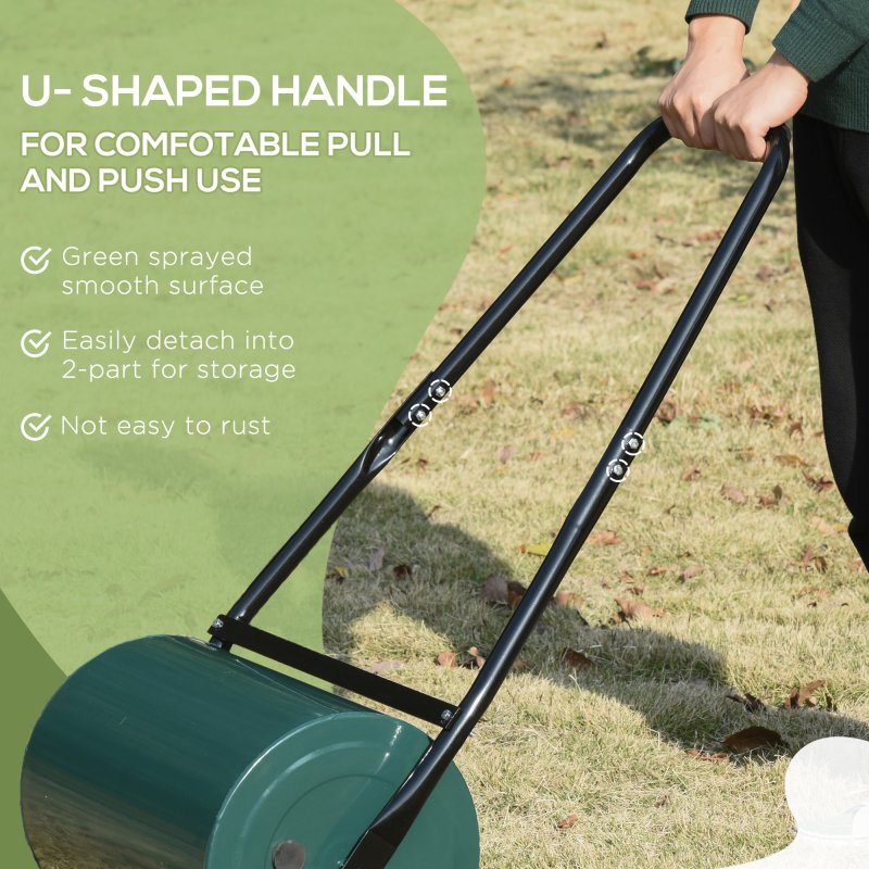 Outsunny 30 L Heavy Duty Water Or Sand Filled 30cm Garden Steel Lawn Roller Drum - Dark Green