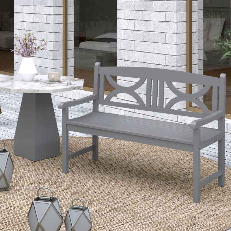Outsunny 2-Seater Chair, Wooden Garden Bench, Outdoor Patio Loveseat for Porch, Grey