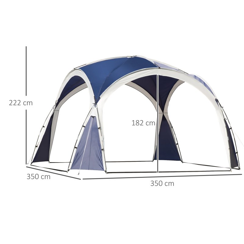 Outsunny 3.5 x 3.5M 6-8 Person Camping Gazebo, Outdoor Event Shelter Dome Tent Garden Sun Shelter Patio Spire Arc Pavilion Camp Sun Shade, Blue and Grey
