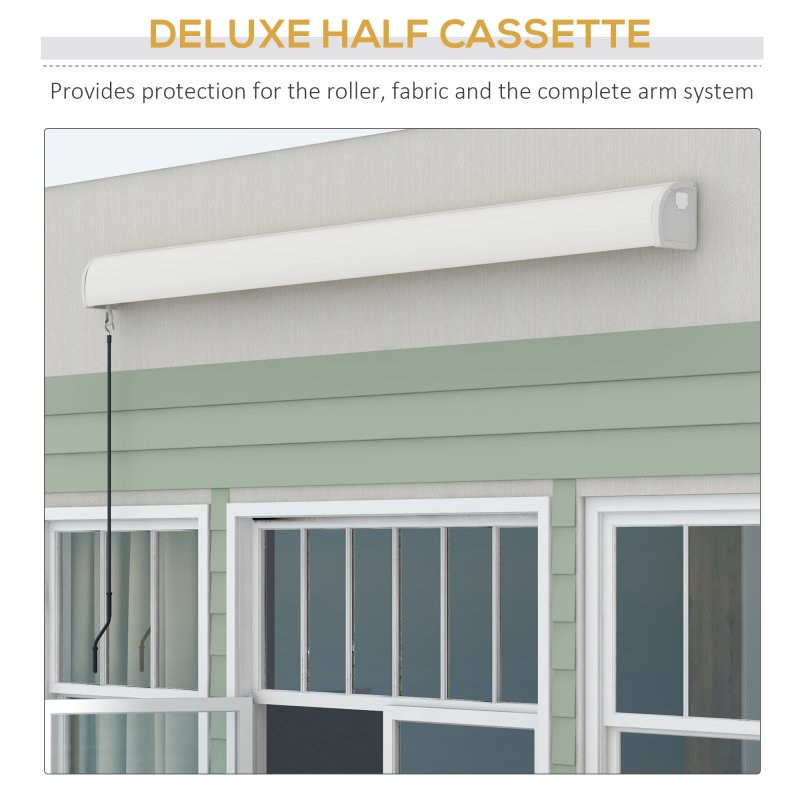 Outsunny 3 x 2.5m Electric or Manual Retractable Awning, Half Cassette, with Remote Controller, Manual Crank Handle and Aluminium Frame, Sun Canopies for Patio Deck Door Window, Grey