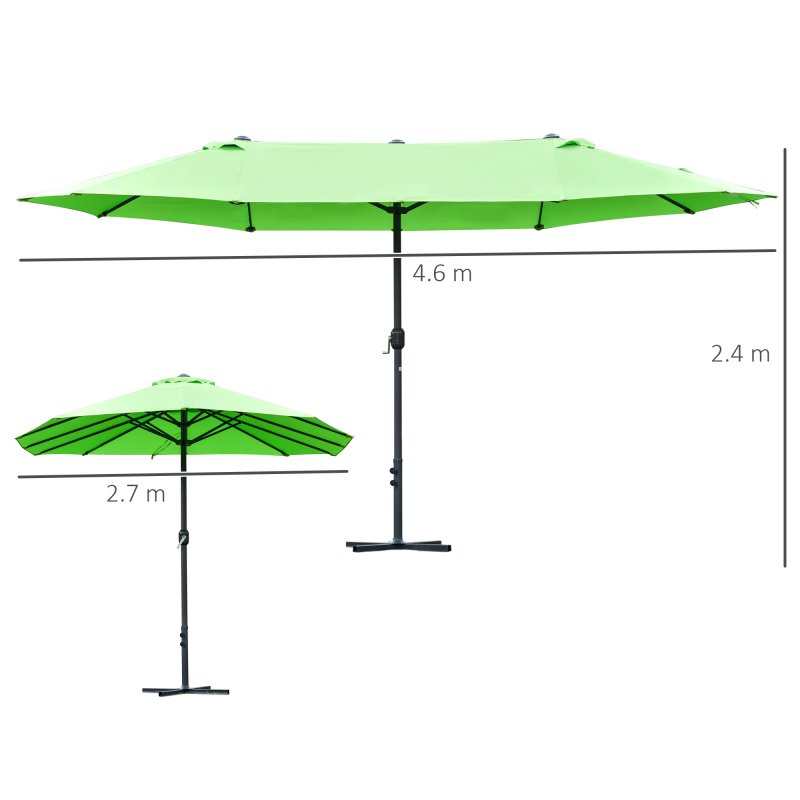 Outsunny 4.6m Garden Parasol Double-Sided Sun Umbrella Patio Market Shelter Canopy Shade Outdoor with Cross Base - Green
