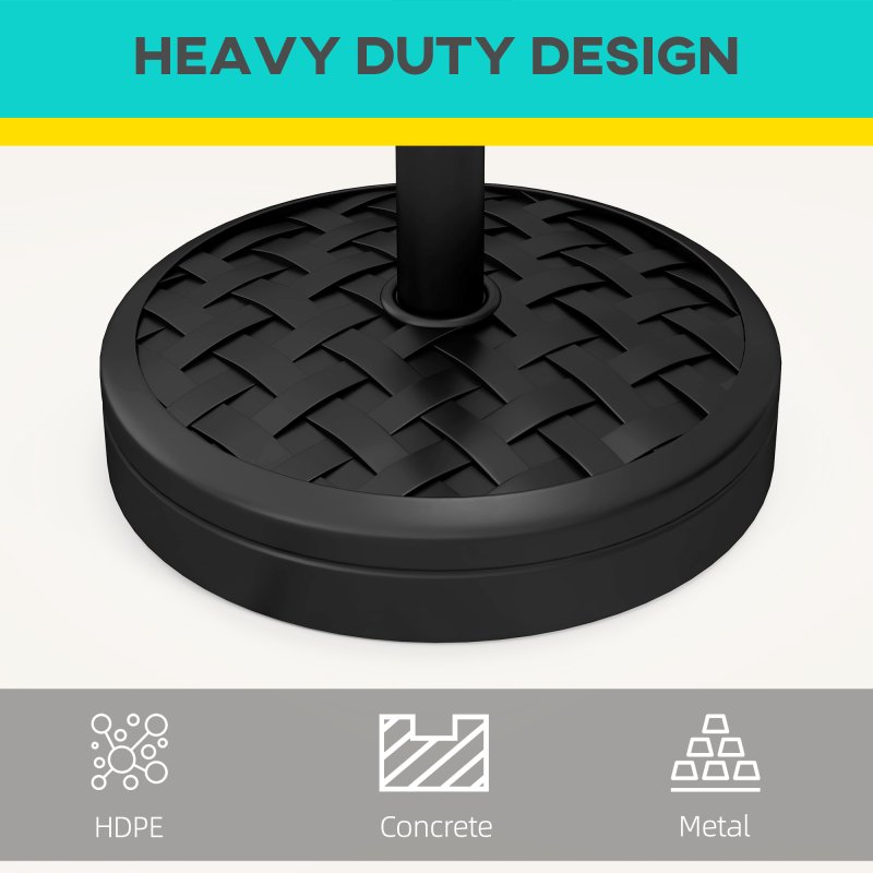 Outsunny 18kg Concrete Parasol Base with Rattan Effect, Heavy Duty Round Umbrella Stand, 45cm Dia. Patio Market Table Garden Parasol Stand for 38mm, 48mm Poles, Black