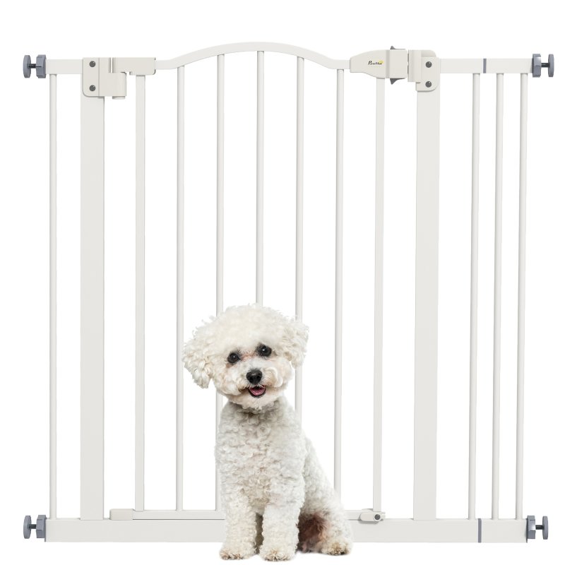 PawHut Pressure Fit Dog Stair Gate No Drilling Safety Gate Auto Close for Doorways, Hallways, 74-87cm Adjustable, 78cm Tall, White