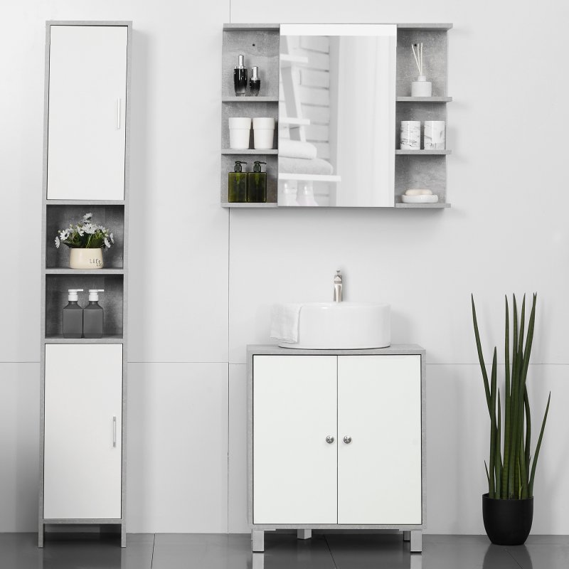 kleankin Under Sink Cabinet, Bathroom Vanity Unit, Storage Cupboard with Adjustable Shelves, White and Grey
