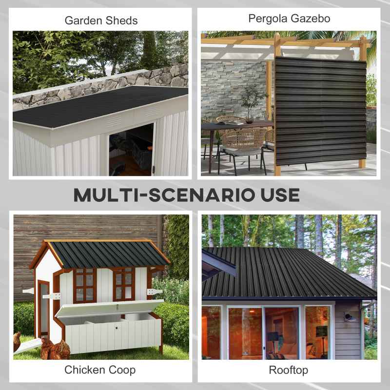 Outsunny Corrugated Roofing Sheets, Pack of 12, Galvanised Metal Roofing Sheets for Greenhouse, Garage, Storage Shed, Carport, 129 x 45cm, Dark Grey